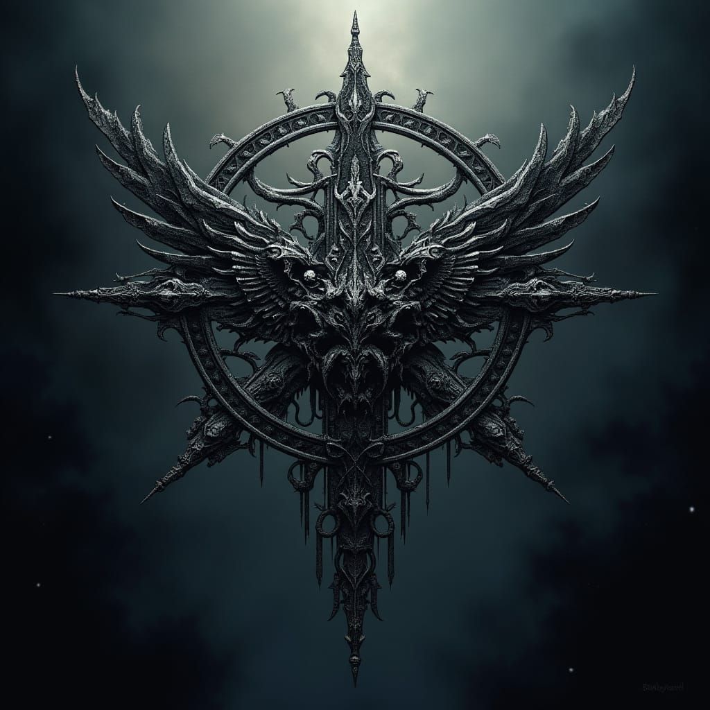 Intricate Black Metal Logo with Occult Symbols