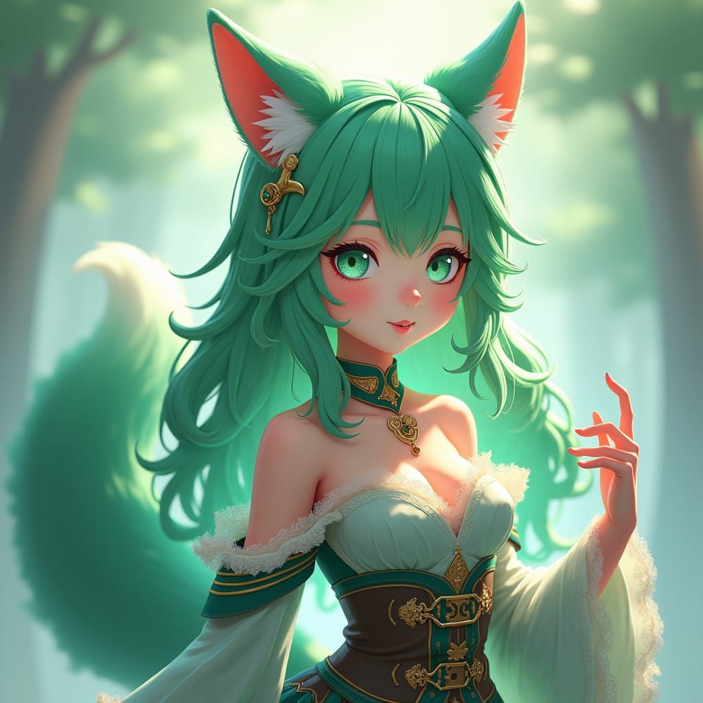Anime Girl with Wolf Ears in Fantasy Style