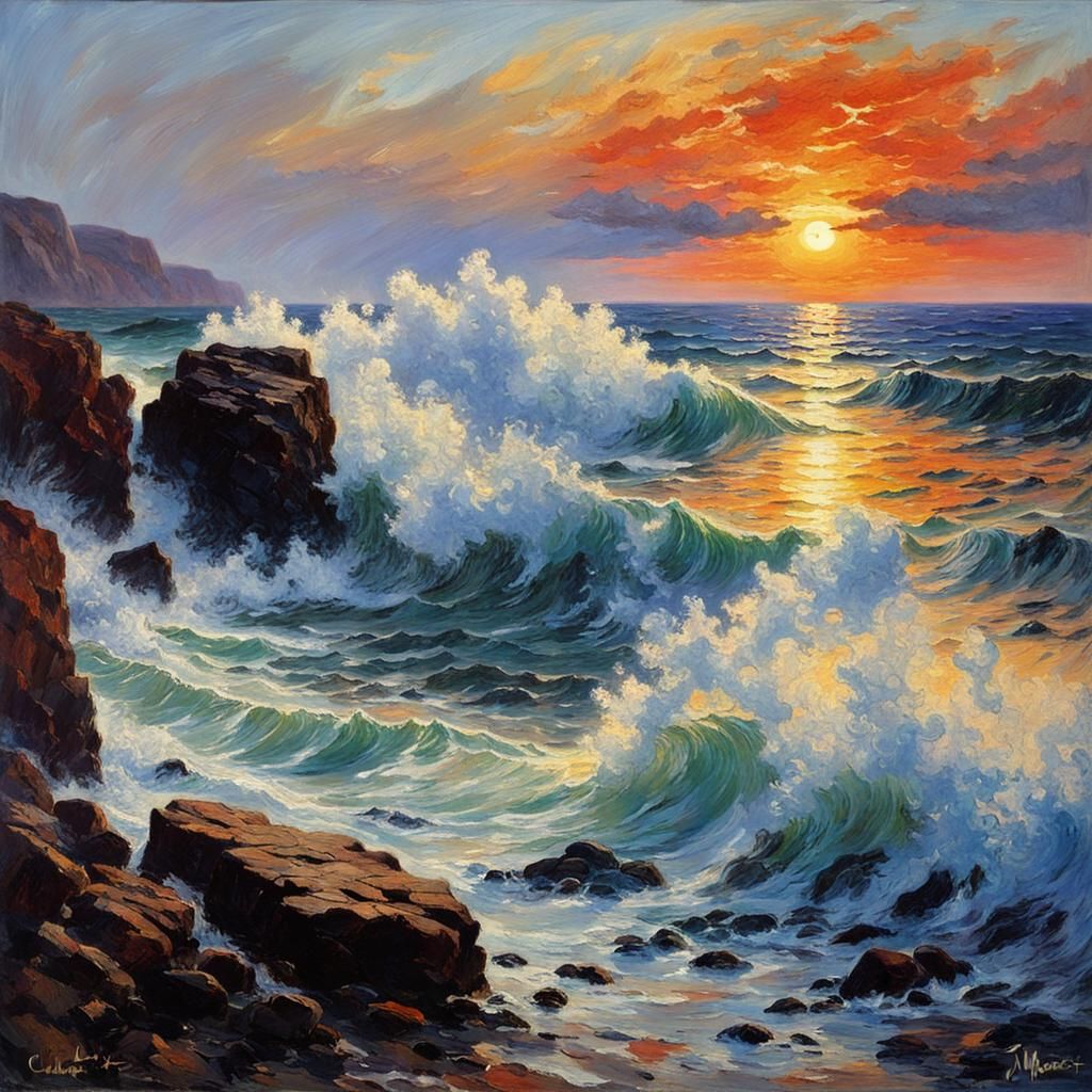 Majestic Sunset on Rocky Shore