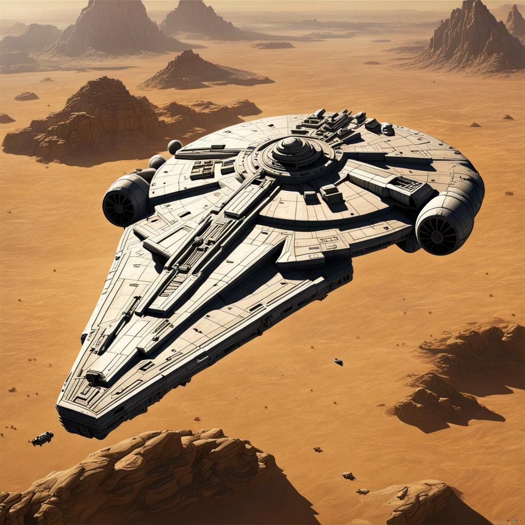Millennium Falcon Approaches Tatooine From Space