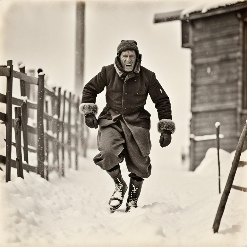 Tom Crean wearing a woollen balaclava, heavy woollen jacket,...