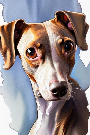 Italian Greyhound Dog Portrait in Watercolor Style