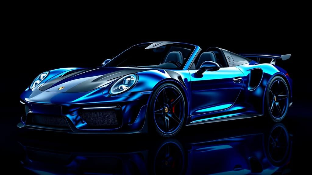 Futuristic Iridescent Porsche Supercar in Digital Art Style