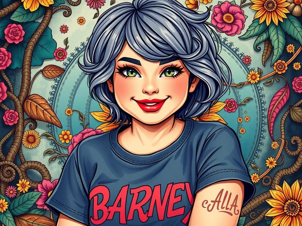 Girl with Gray Hair and Colorful Tattoo