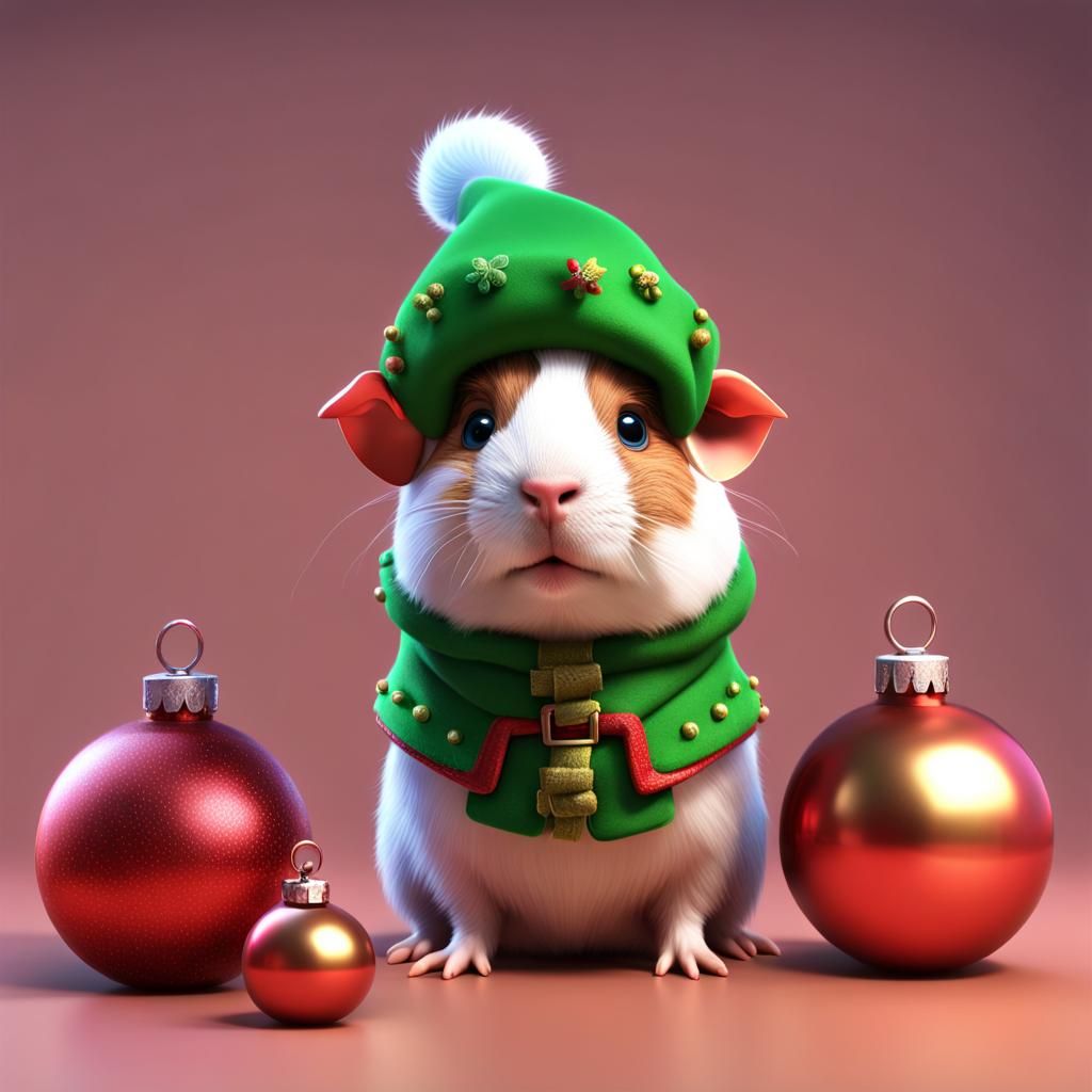 Christmas Elf Guinea Pig in 3D Digital Art