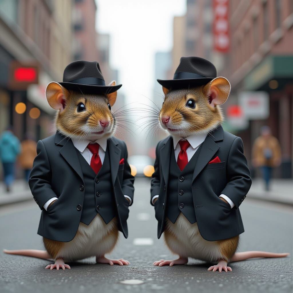 Anthropomorphic Rodents in Cityscape Digital Painting