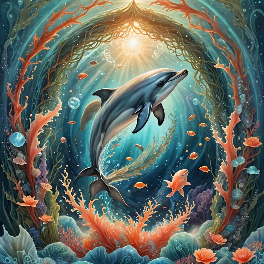 Dolphin Leaping from Mystical Ocean Portal