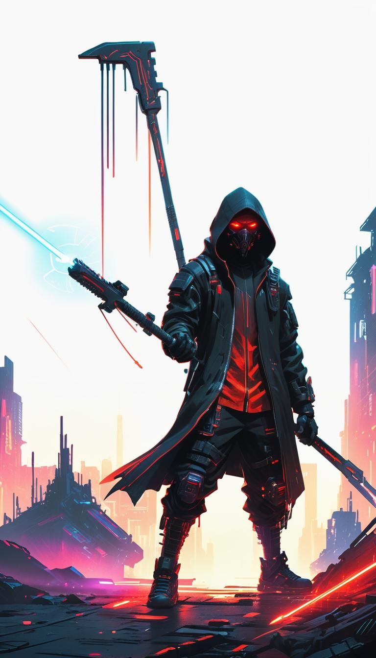 Cyberpunk Warrior with Glowing Eyes in Neon Shadows