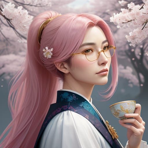 Handsome Asian Male in Traditional Japanese Attire with Saku...