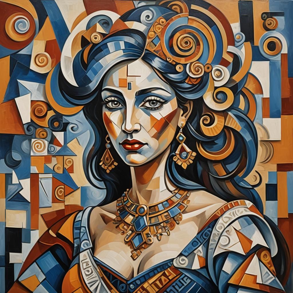 Cubist Woman Portrait in Picasso Style
