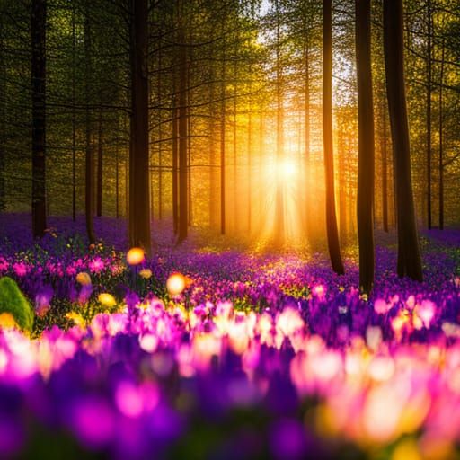 Enchanted Forest at Sunset in Vivid Colors