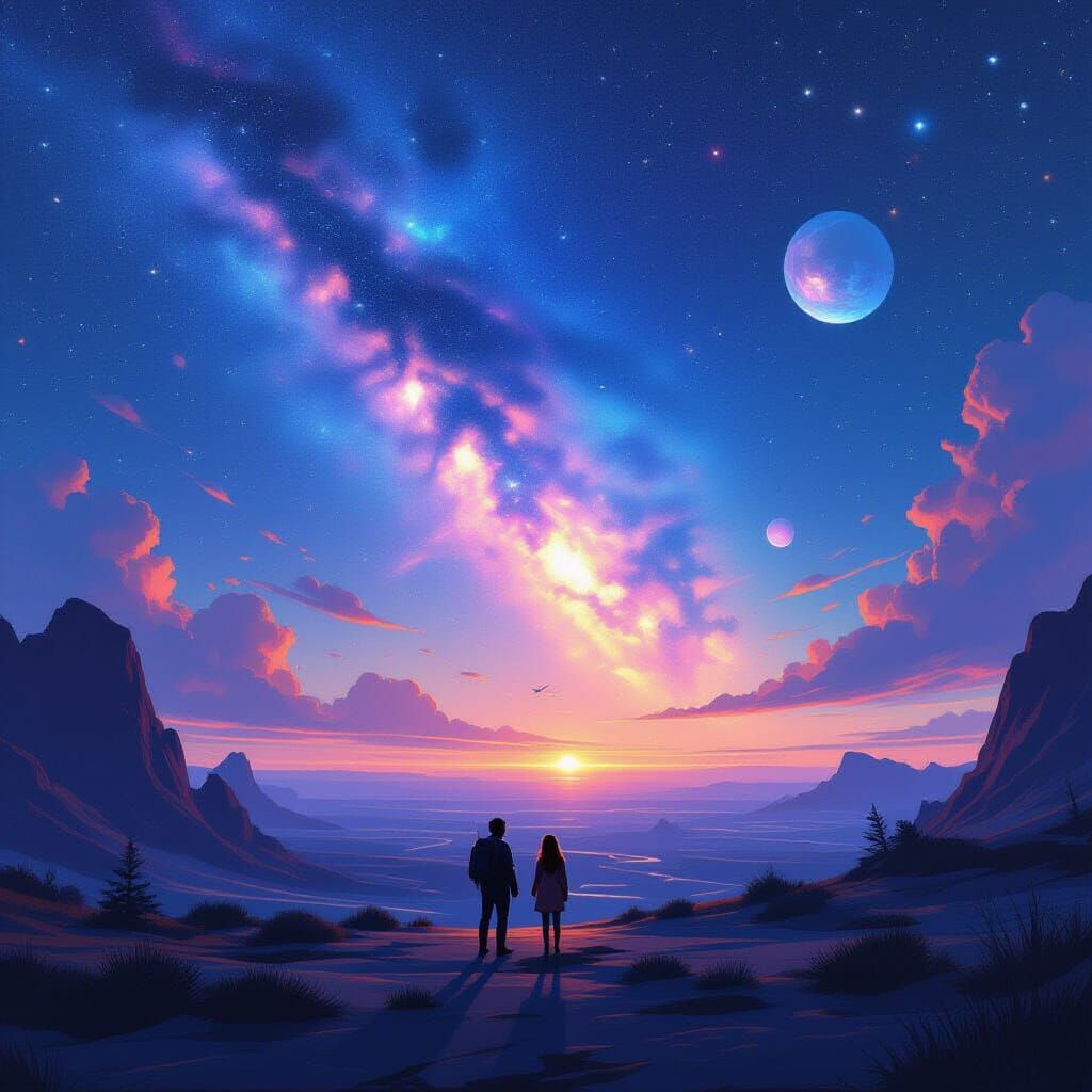 Ethereal Cosmic Expanse in Retro-Futuristic Style