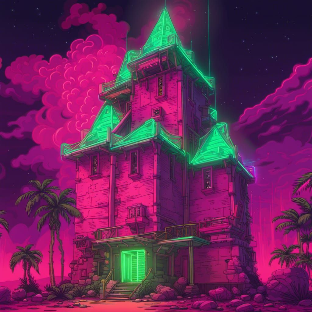 Jade Light Wizard Tower in Synthwave Style