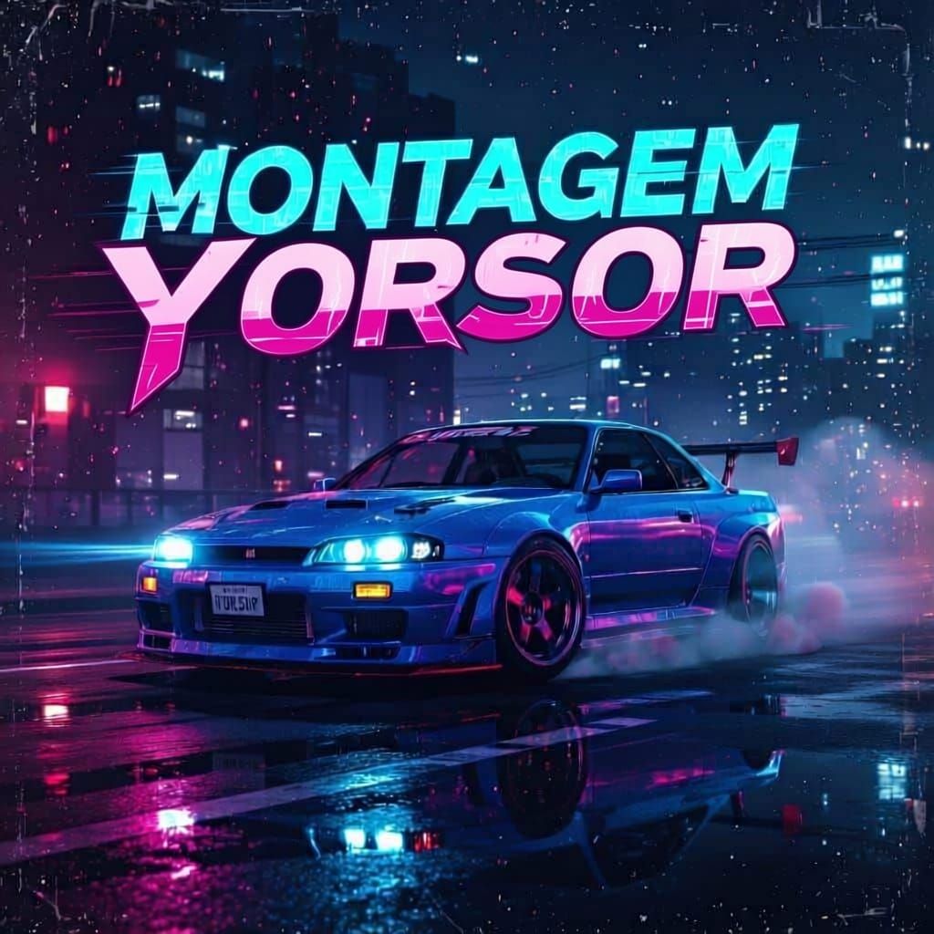 Neon-lit Drifting Car in Cyberpunk Style