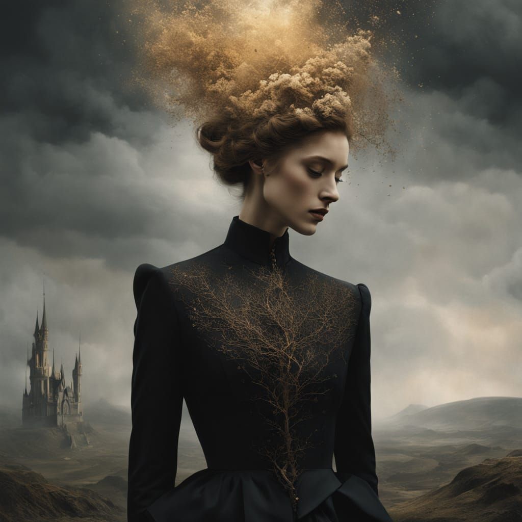 Ethereal Smoke Goddess in Dark, Elegant High Heels