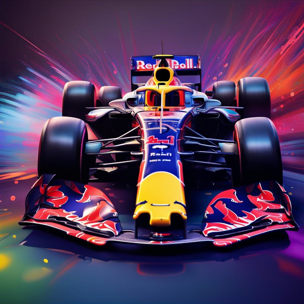 Hyperrealistic Red Bull F1 Car Splash Art