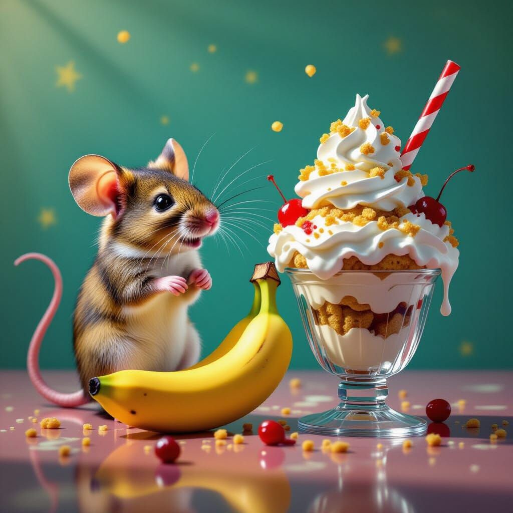 Whimsical Mouse, Explosive Banana, and Ice Cream Sundae
