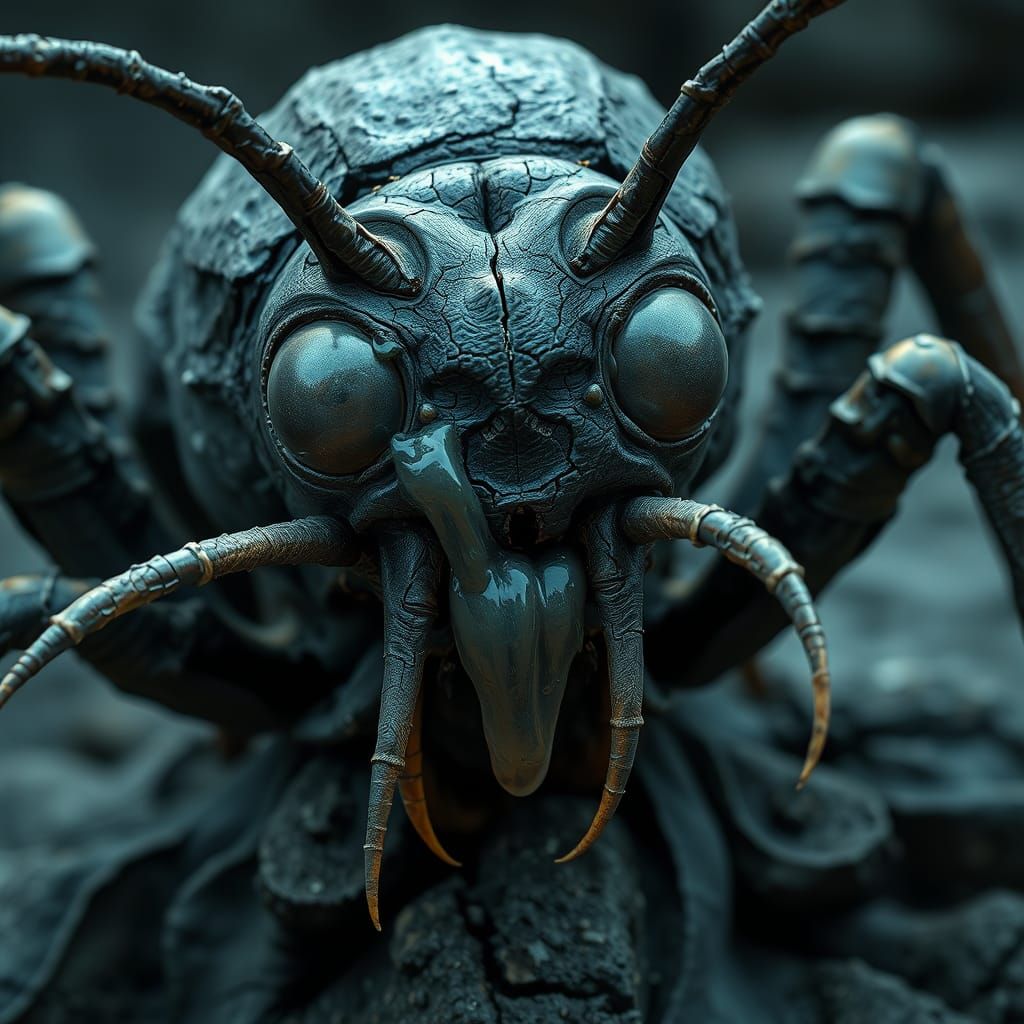 Rocky Ant Horror with Twisted Fangs and Glowing Slime