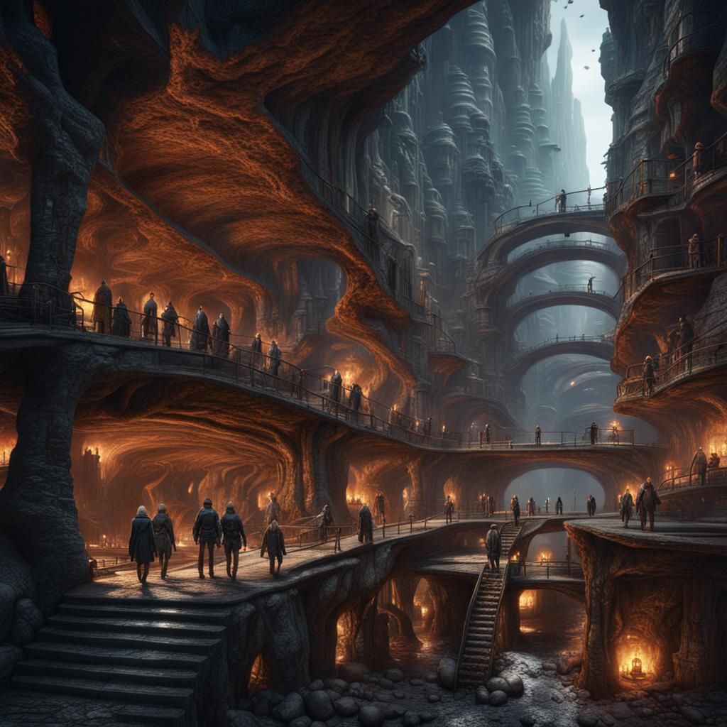 Fantastical Underground City Concept Art in 8K