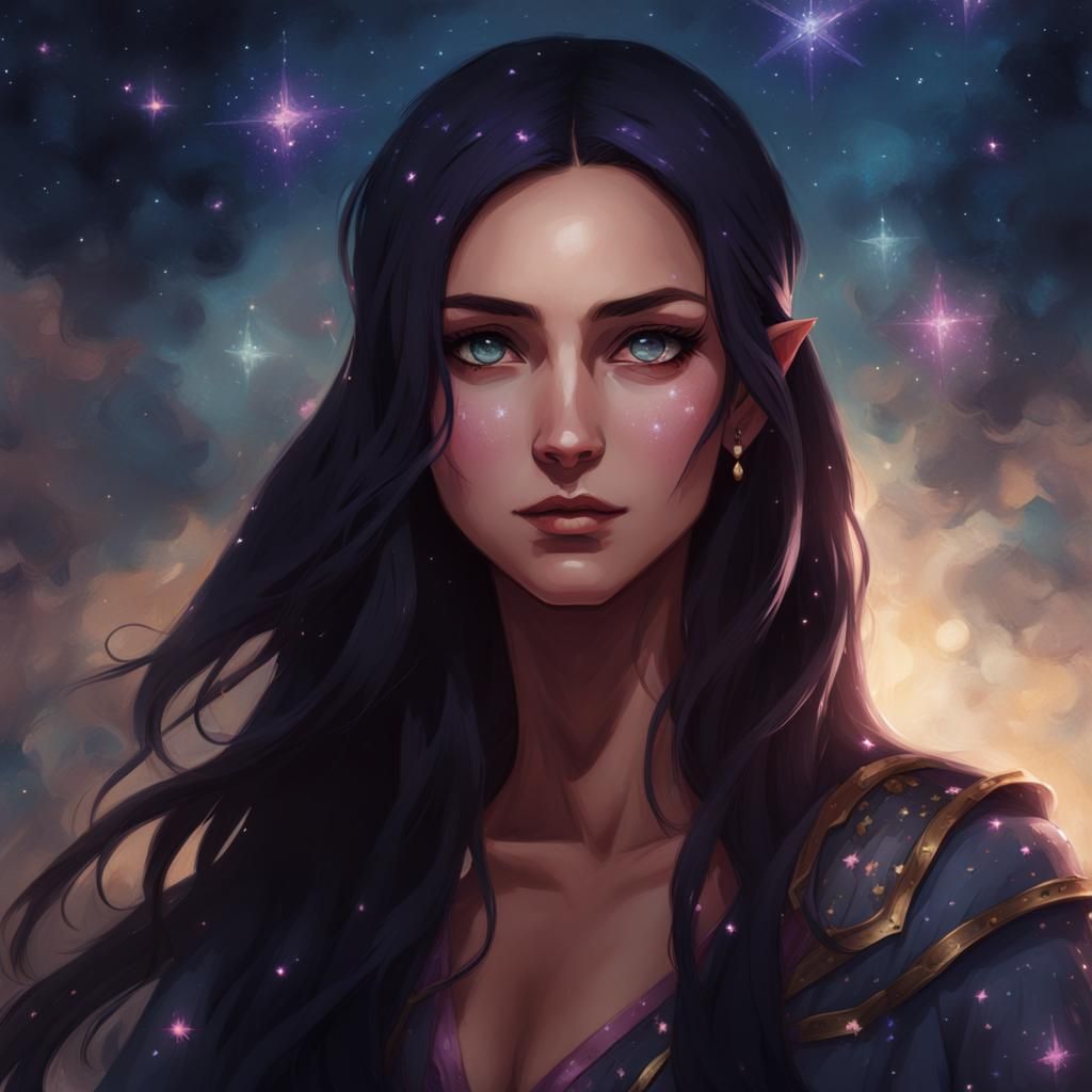 Enchanting Elf Portrait with Starlight Aura