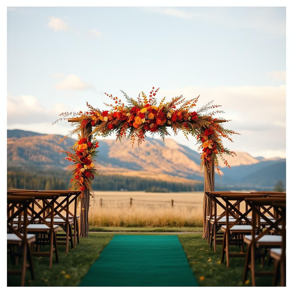 Montana Autumn Wedding Arch in Cinematic Film Style