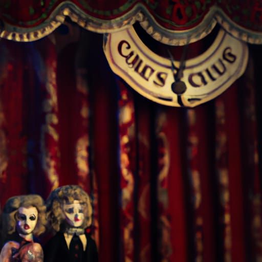 Creepy Vintage Circus Advertisement with Skull Dolls