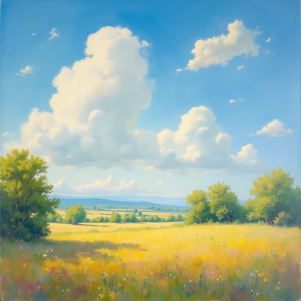 Impressionist Landscape with Soft Brushstrokes and Vibrant L...