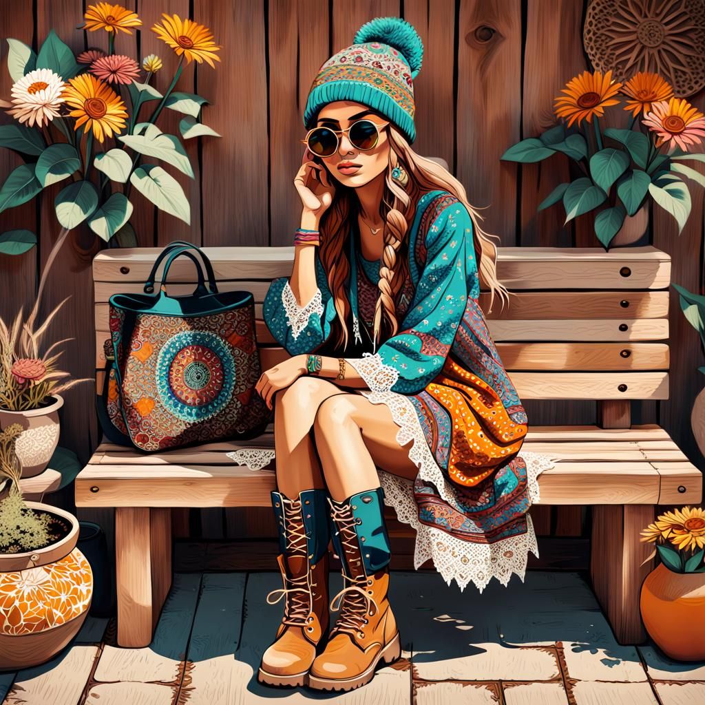 Bohemian Girl Illustration in Autumnal Setting