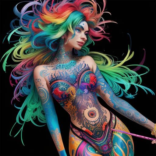 Rainbow Woman Portrait in Fauvist Expressionism Style