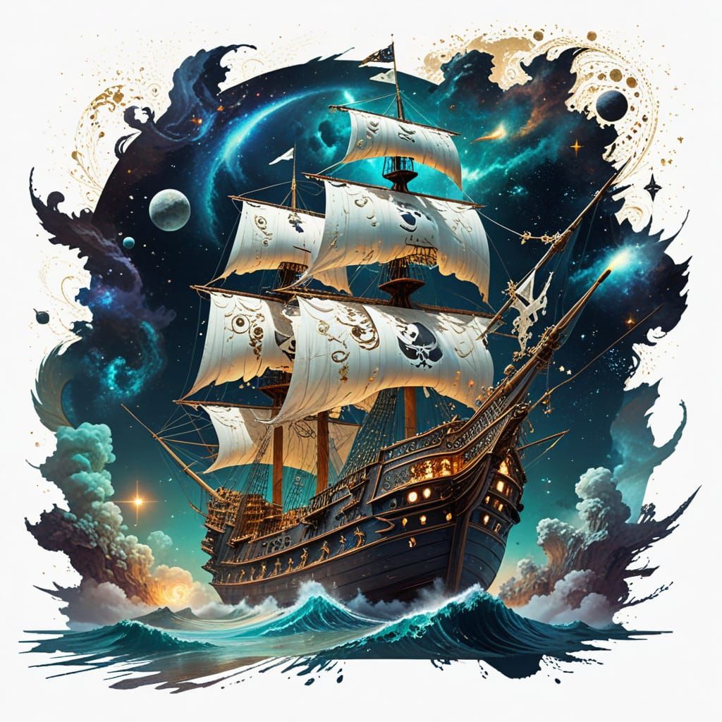 Majestic Space Pirate Ship in Cosmic Splendor