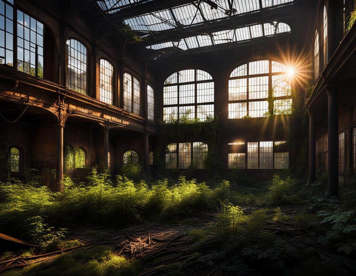 Abandoned Victorian Factory Interior at Magic Hour