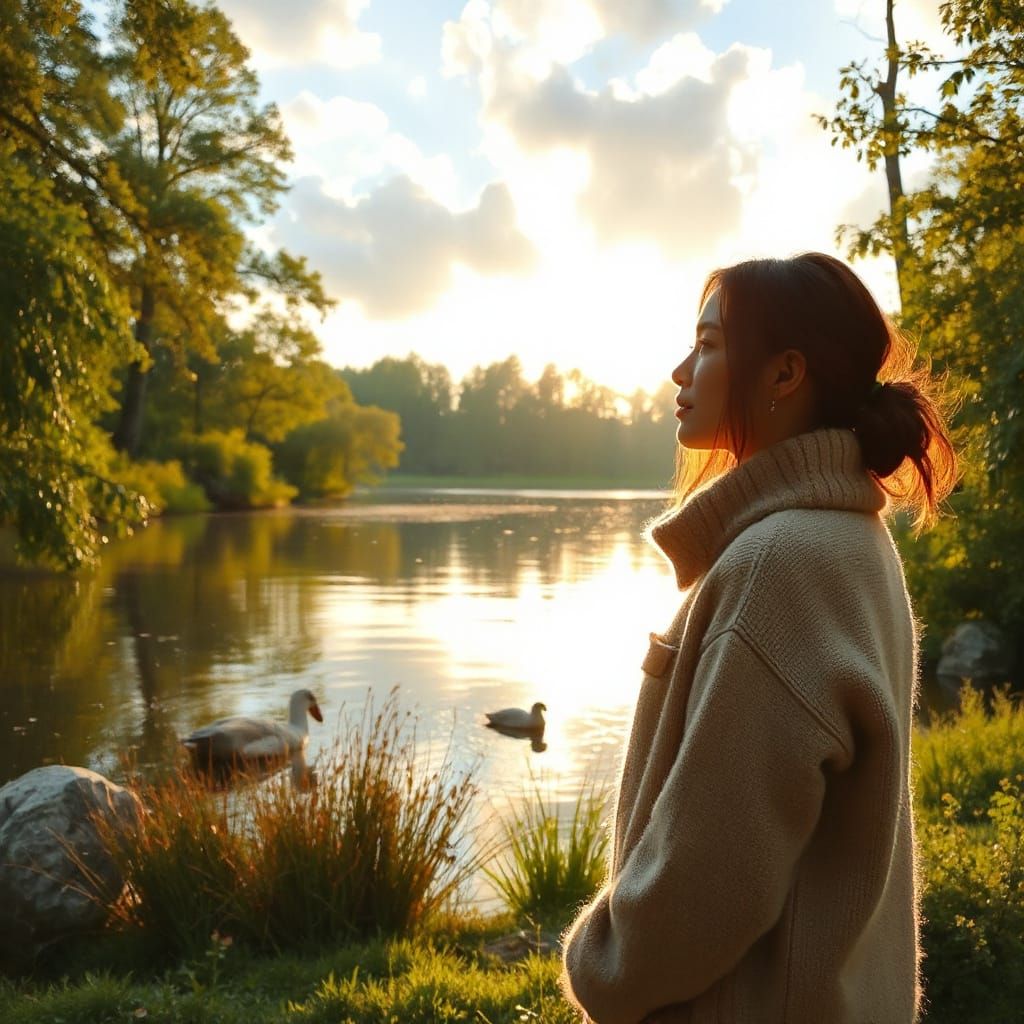Golden Hour Serenity by a Tranquil Lake