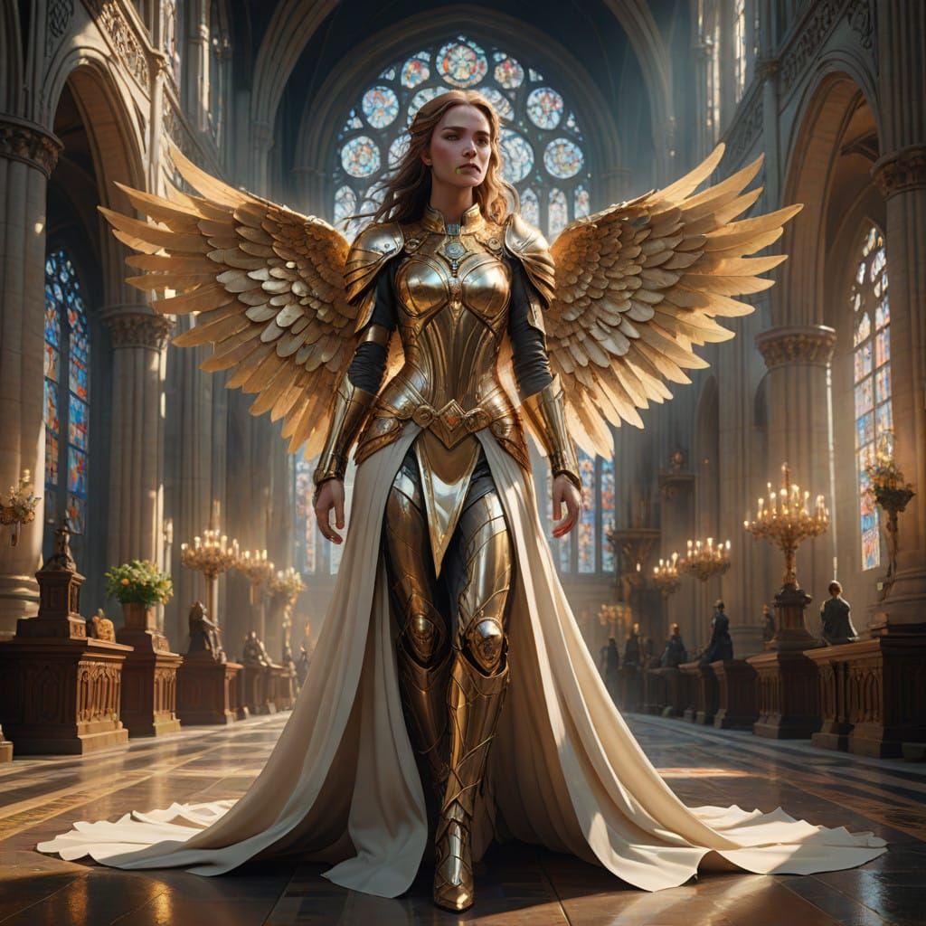 Regal Woman Exudes Divine Power in Cathedral Setting