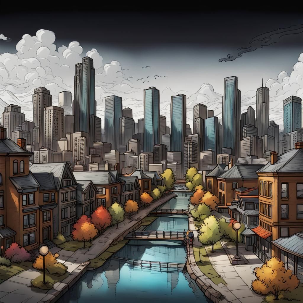 Calgary Skyline in Child's Sketchbook: Ink Doodle