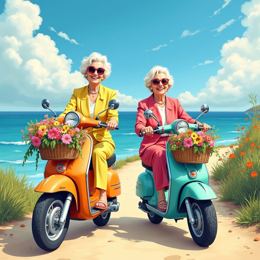 Vibrant Coastal Adventure in Whimsical Style