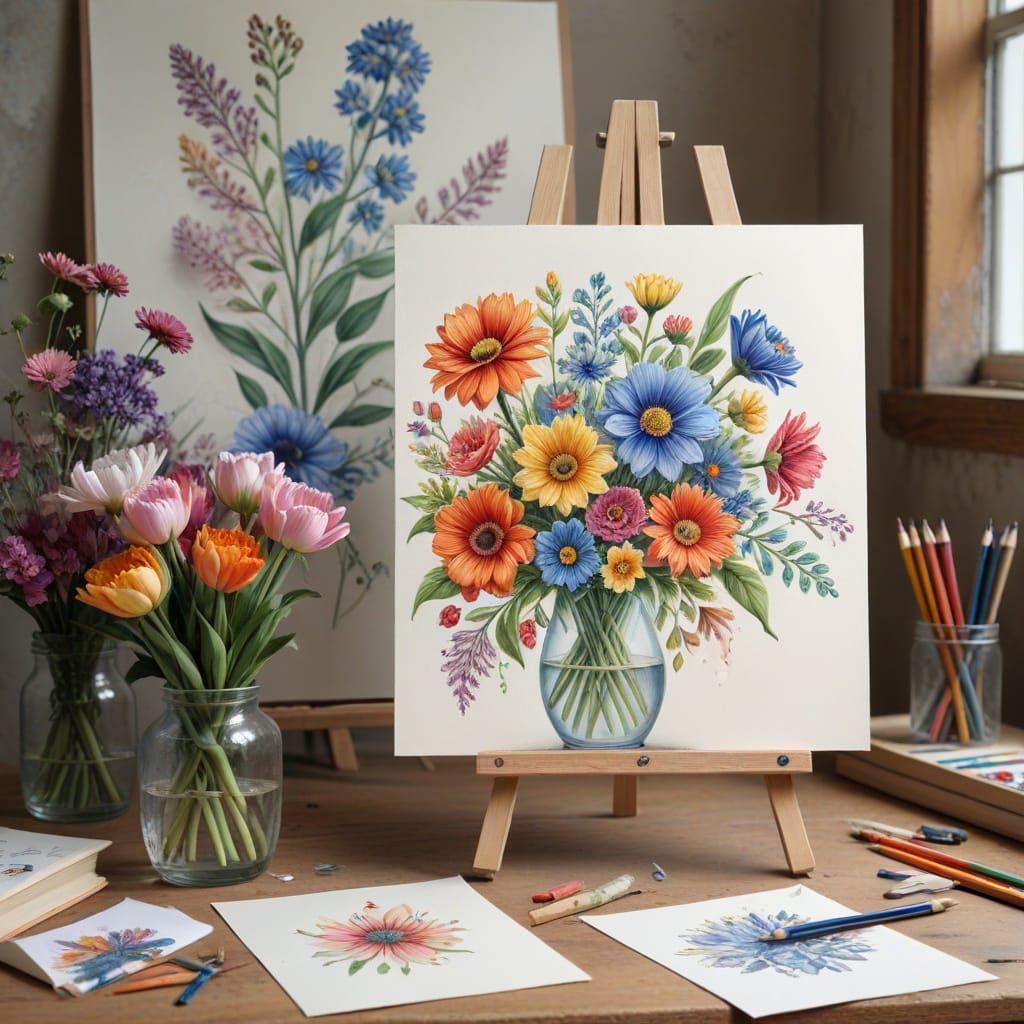 Surreal Art: Flowers Bloom from Pencil on Easel