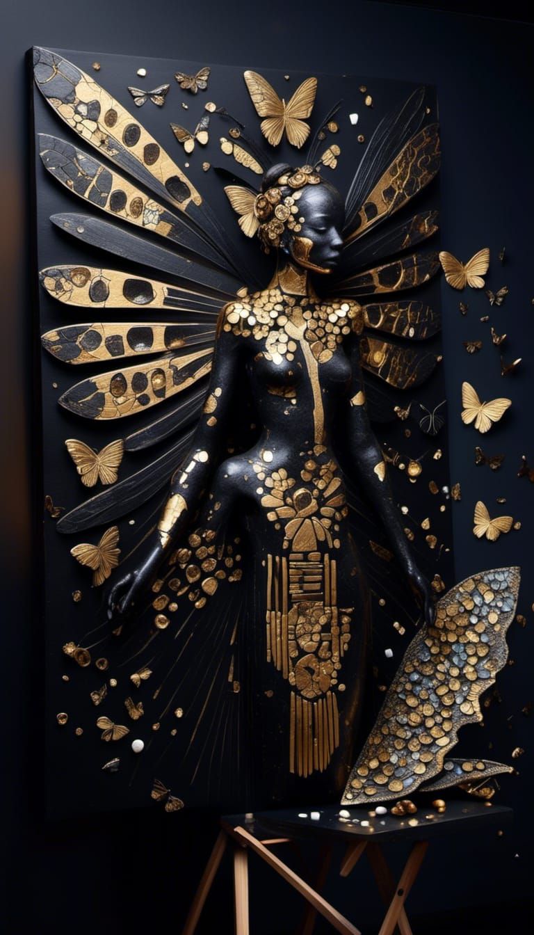 Obsidian Butterfly Goddess: Aztec Art in Cubist Style