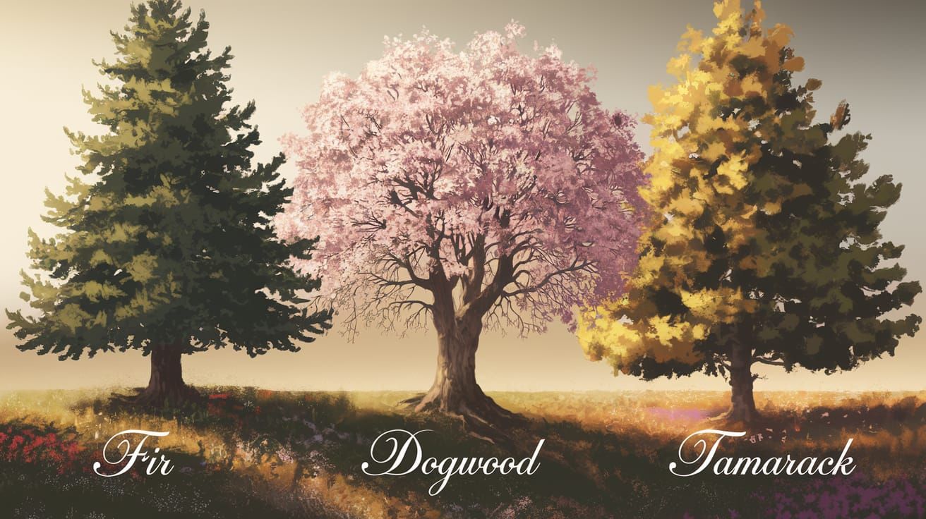 Trees in a Warm Sunlit Forest with Vibrant Wildflowers