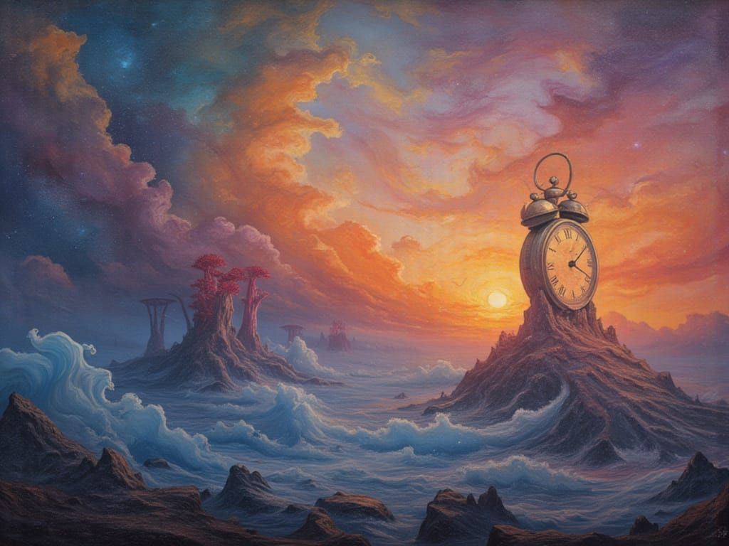 Surreal Dreamscape with Floating Islands and Melting Clocks