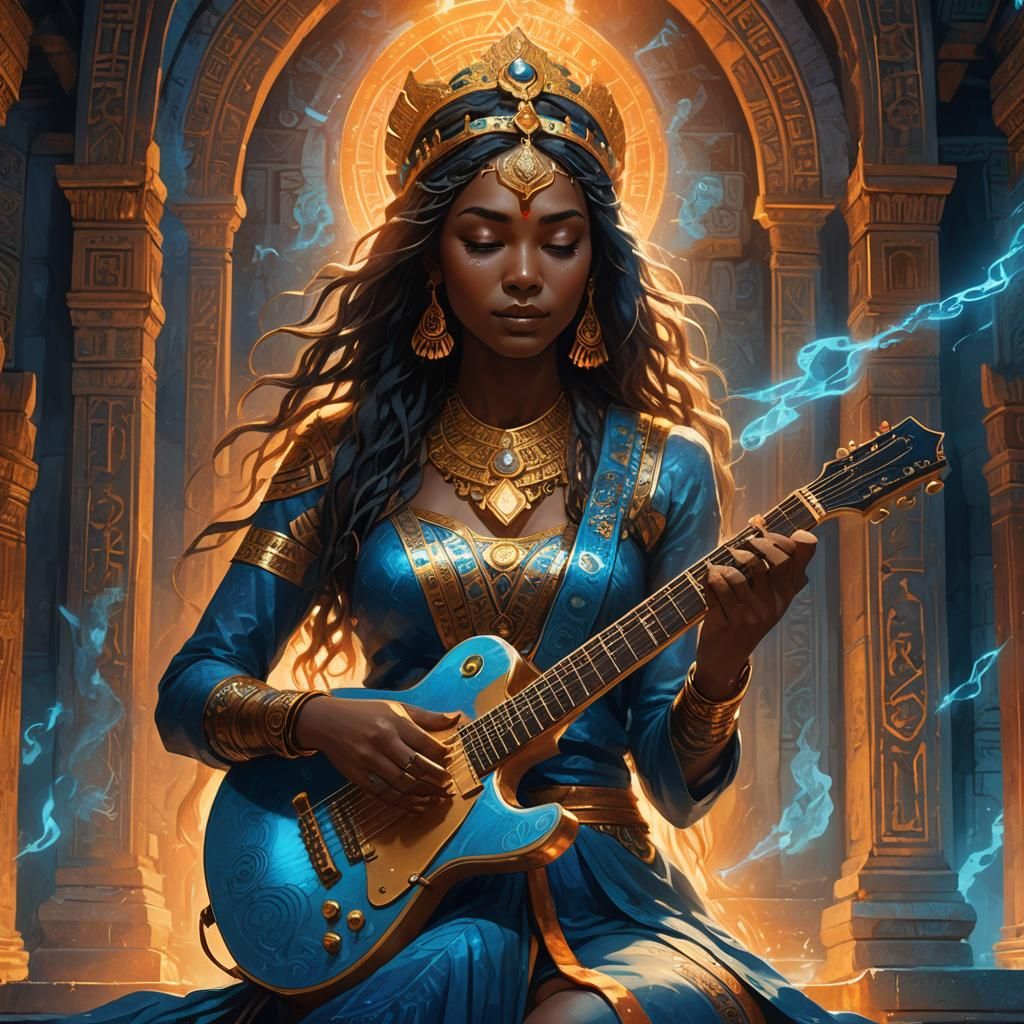 Blues Goddess Plays Guitar in Ancient Temple