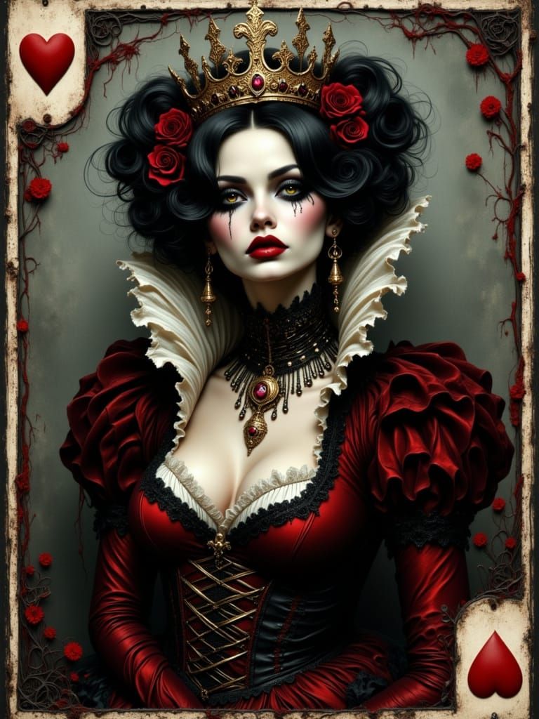 Gothic Queen of Hearts Poses on Macabre Playing Card