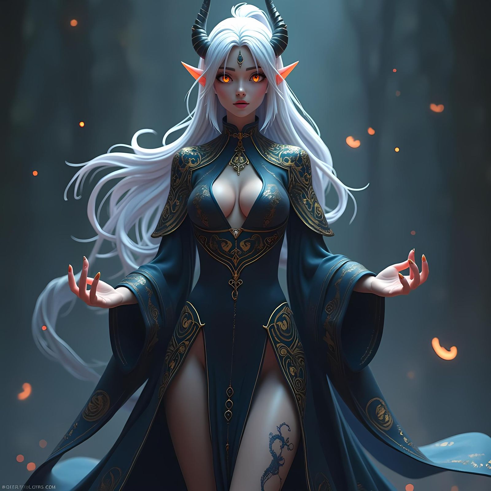 Dark Elf Dragon Sorceress in Anime Style