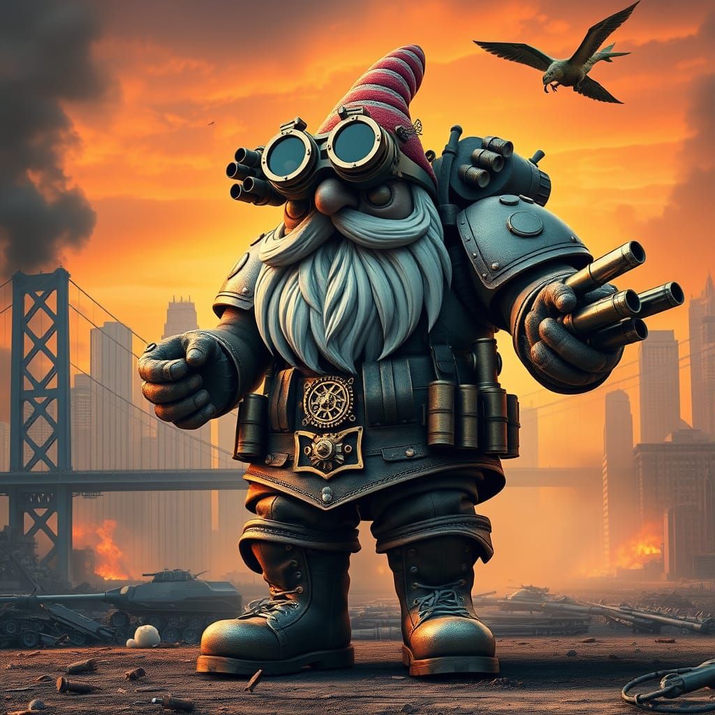 Steampunk Giant Gnome Charges into Battle