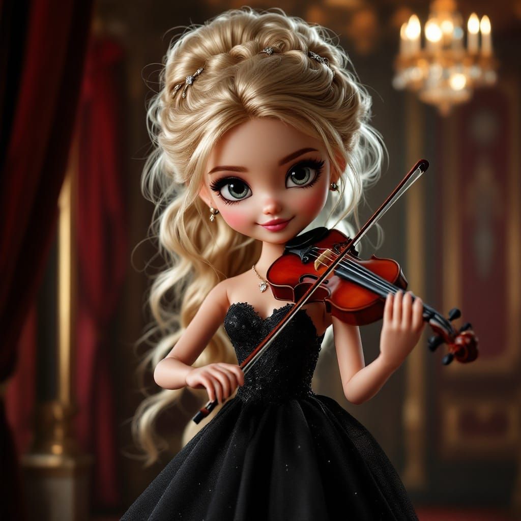 Hyper-Realistic Teen Doll in Elegant Evening Gown, Playing M...