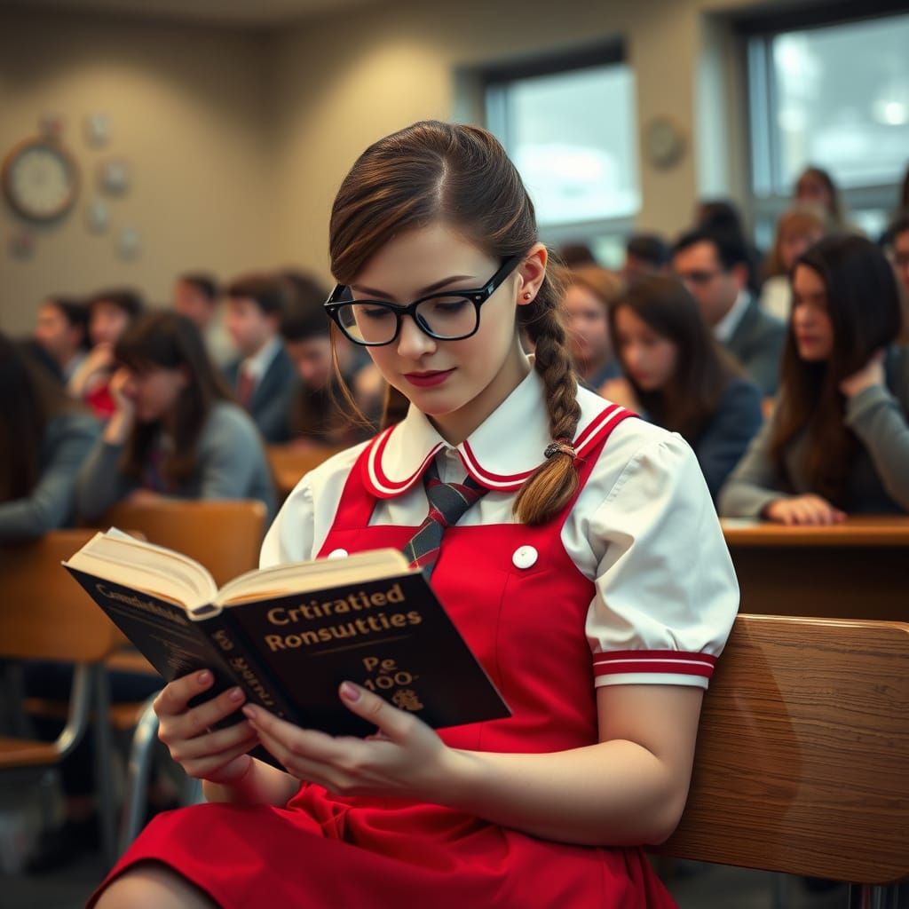 Smart Nerd Girl Studies Quantum Physics in a Detailed Classr...