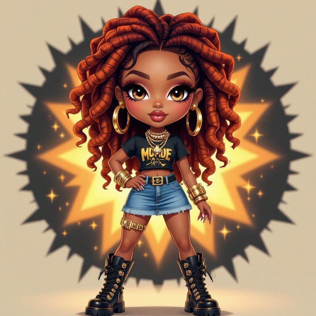 Chibi Bratz Woman with Orange Hair & Gold Cuffs