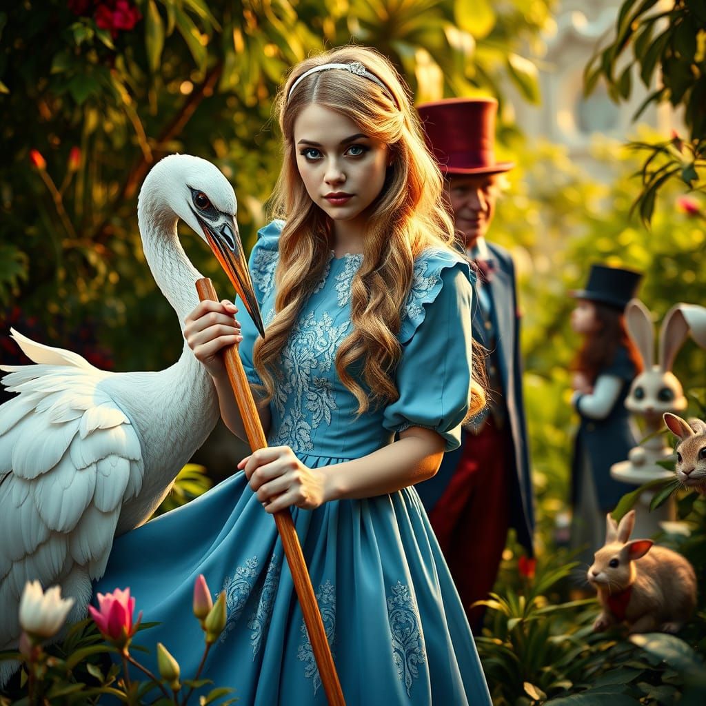 Victorian Woman in Blue Plays Whimsical Croquet with Majesti...