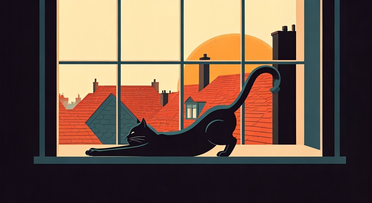 Cat Silhouette Sunrise: Minimalist Illustration