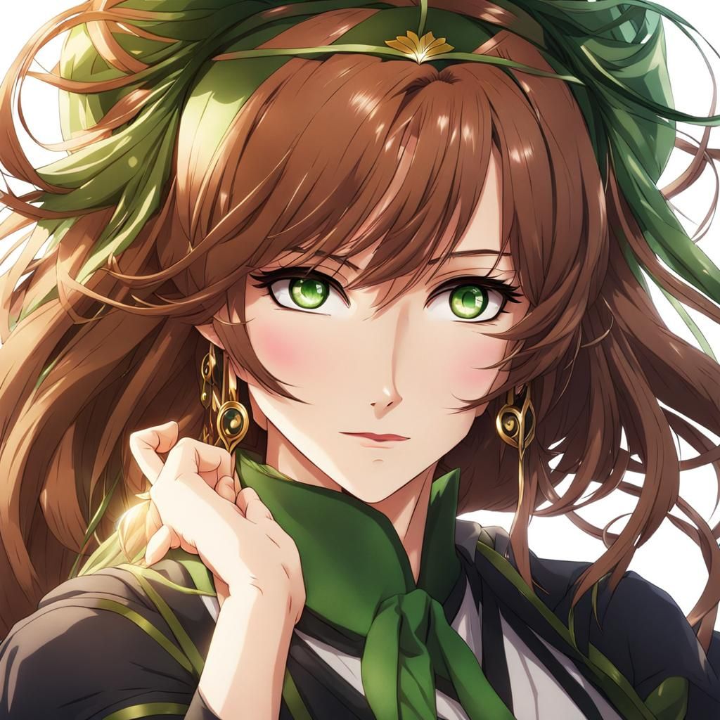 Anime Style Portrait: Middle-Aged Woman with Green Eyes