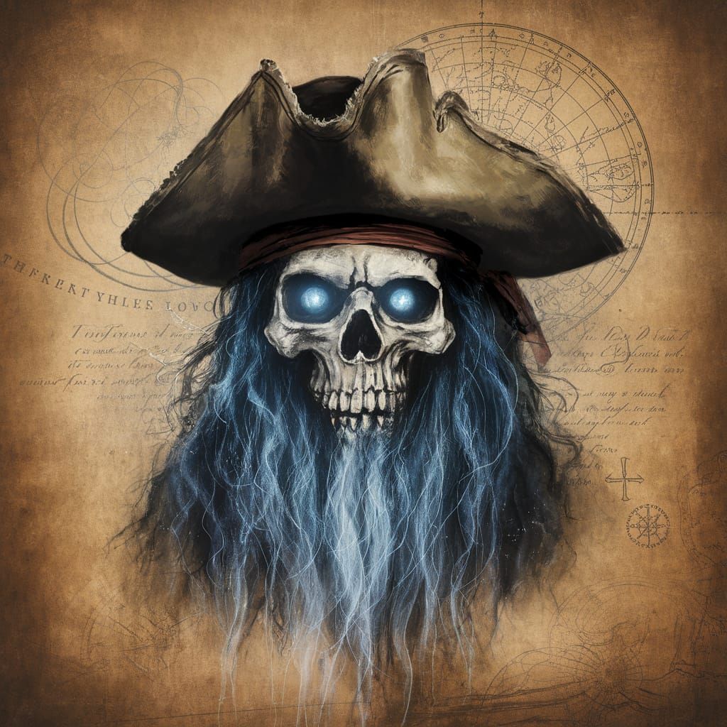 Ethereal Pirate Emerges from Shadows in Muted, Weathered Ton...